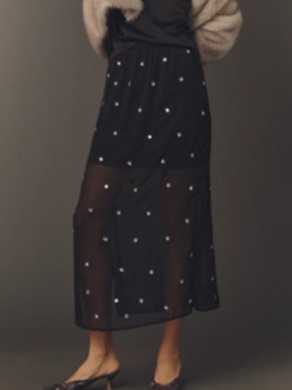Anthropologie NWT Sheer Shine Column Midi Skirt With Side Slits